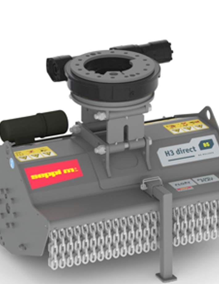 Die 190° Drehvorrichtung des H3 direct Mulchers sorgt für maximale Flexibilität bei der Nutzung. Mit dieser Funktion lässt sich der Mulcher in einem weiten Winkel drehen, was eine präzise Anpassung der Arbeitsrichtung ermöglicht.