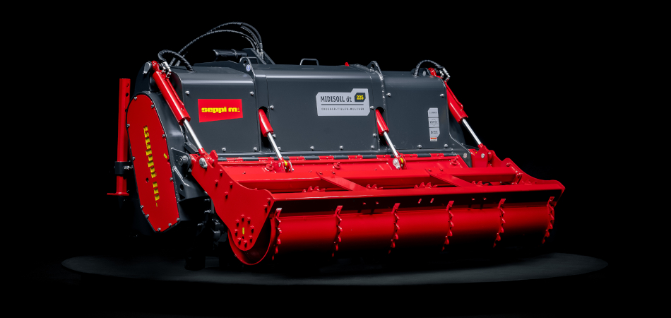 SEPPI MIDISOIL dt – stone crusher and forestry tiller, crushes stones and wood up to 25 cm Ø and tills up to 25 cm deep into the soil